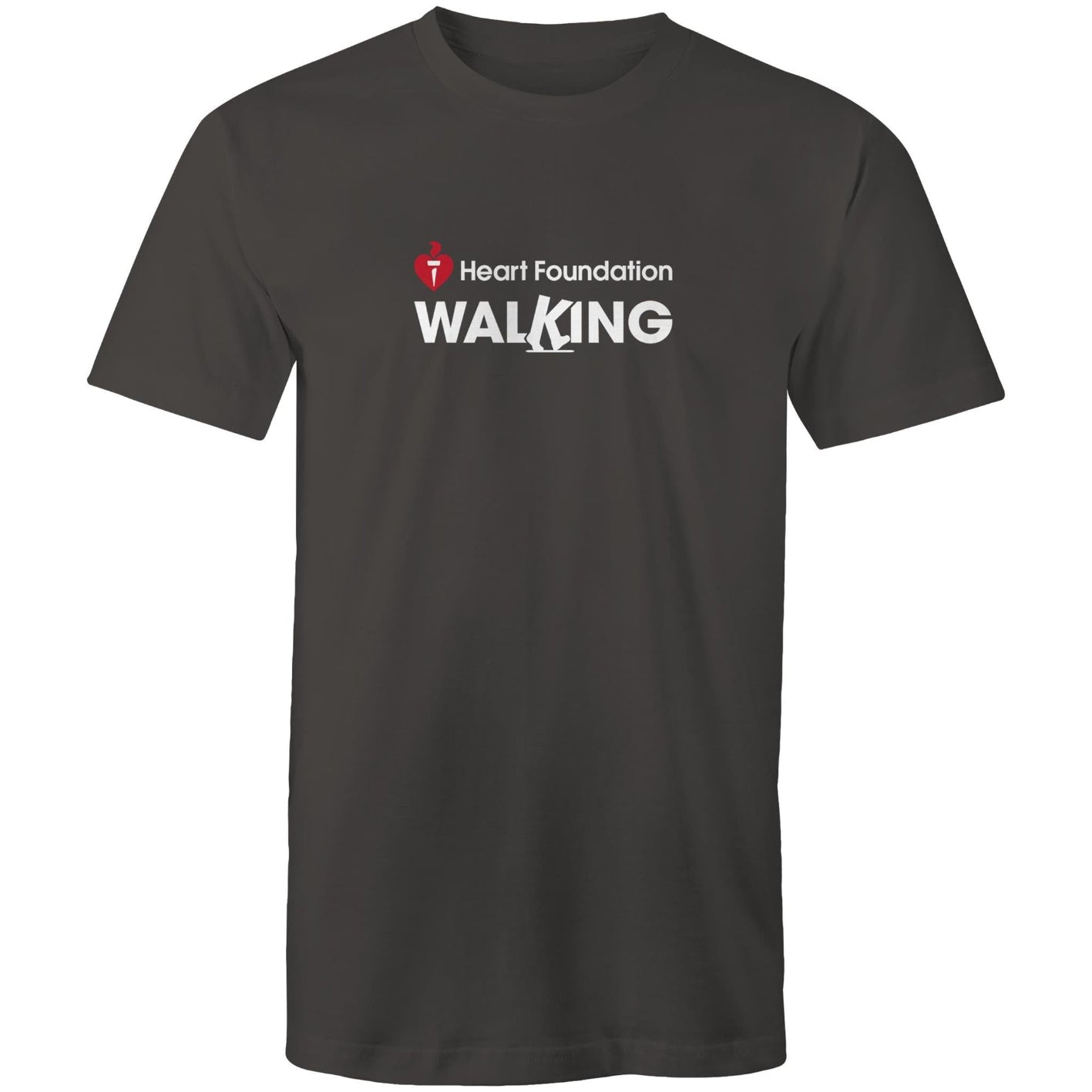 Unisex style white Heart Foundation Walking centre chest logo t-shirt featured on white background.