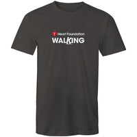 Unisex style white Heart Foundation Walking centre chest logo t-shirt featured on white background.