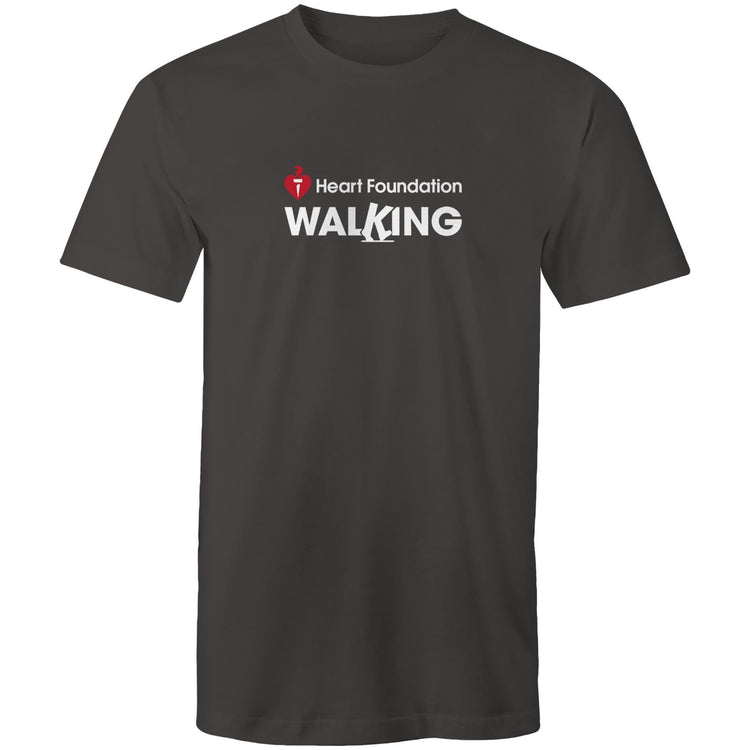 Unisex style white Heart Foundation Walking centre chest logo t-shirt featured on white background.