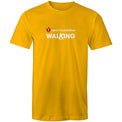 Unisex style yellow Heart Foundation Walking centre chest logo t-shirt featured on white background.
