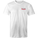 White unisex Heart Foundation Walking small logo t-shirt on white background.
