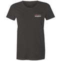 Women's charcoal Heart Foundation Walking small logo t-shirt featured on white background.