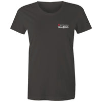 Women's charcoal Heart Foundation Walking small logo t-shirt featured on white background.