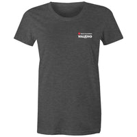 Women's grey marle Heart Foundation Walking small logo t-shirt featured on white background.