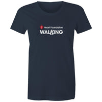 Women's navy Heart Foundation Walking centre chest logo t-shirt featured on white background.