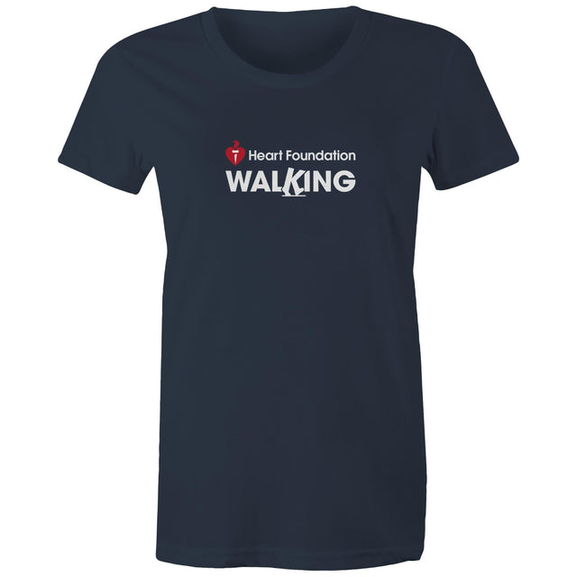 Women's navy Heart Foundation Walking centre chest logo t-shirt featured on white background.