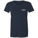 Women's navy Heart Foundation Walking small logo t-shirt featured on white background.
