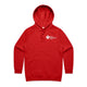 Red women's hoodie featuring white Heart Foundation Walking logo left chest