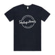 Heart Foundation mens navy organic cotton t-shirt featuring Saving Hearts design in white print.