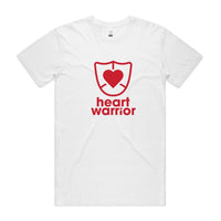 Heart Foundation white organic cotton t-shirt featuring Heart Warrior design in red print.