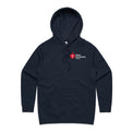 Navy women's hoodie featuring white Heart Foundation Walking logo left chest