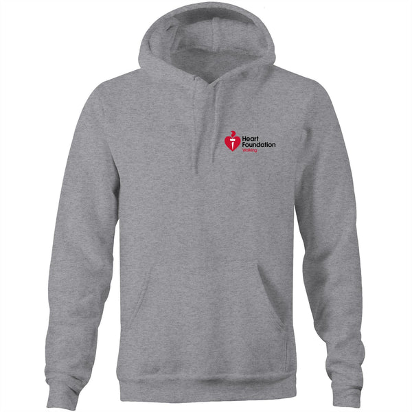 Grey marle unisex hoodie featuring Heart Foundation Walking logo