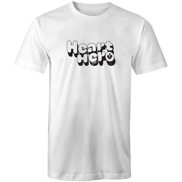 White mens/unisex short sleeve Heart Foundation t-shirt with Heart hero print to centre chest.