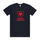 Heart Foundation navy organic cotton t-shirt featuring Heart Warrior design in red print.