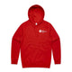 Red hoodie featuring white Heart Foundation Walking logo left chest