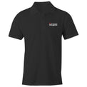 Unisex fit black polo shirt featuring white Heart Foundation Walking logo on left chest.