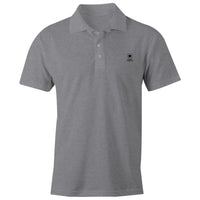 Light grey marle Heart Foundation unisex polo shirt featuring Heart warrior design in black print.