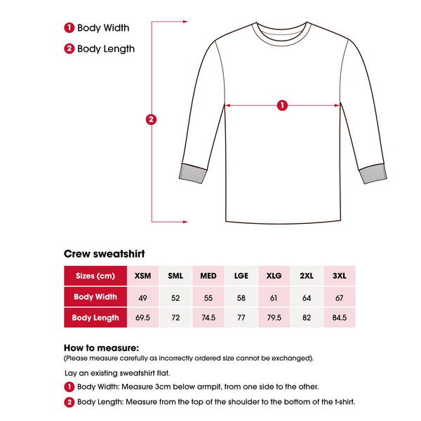 Saving Hearts - Unisex Crew Sweatshirt Size Chart | Heart Foundation