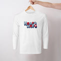 White mens/unisex long sleeve Heart Foundation t-shirt with Heart Hero print centre chest.