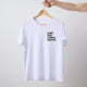 Women's short sleeve white Heart Foundation t-shirt displayed on hanger with Walk.Talk.Coffee.Repeat print to left chest.