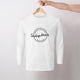 White mens/unisex long sleeve Heart Foundation t-shirt displayed on hanger with Saving hearts print to centre chest.