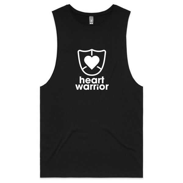 Black Heart Foundation mens tank with heart warrior design in white print.