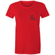 Women's short sleeve red Heart Foundation t-shirt with Walk.Talk.Coffee.Repeat print to left chest.