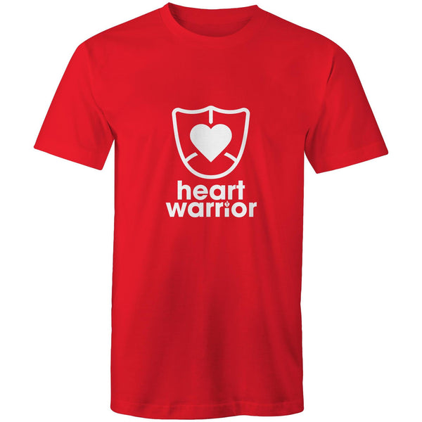 Red mens/unisex short sleeve Heart Foundation t-shirt with Heart Warrior print to centre chest.