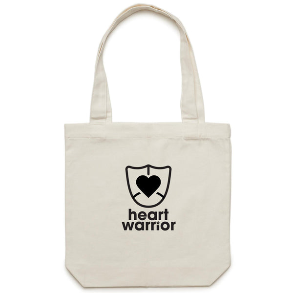 Heart Foundation cream canvas tote bag with Heart warrior design in black print. on the front