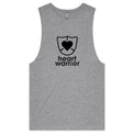 Light grey marle Heart Foundation mens tank with heart warrior design in black print.