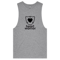 Light grey marle Heart Foundation mens tank with heart warrior design in black print.