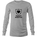 Mens/unisex long sleeve grey marle t-shirt featuring Heart Warrior print centre chest.