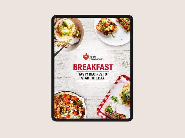 Heart Foundation Breakfast recipe booklet cover shown in tablet screen