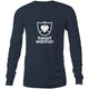 Mens/unisex long sleeve navy t-shirt featuring Heart Warrior print centre chest.