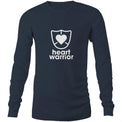 Mens/unisex long sleeve navy t-shirt featuring Heart Warrior print centre chest.