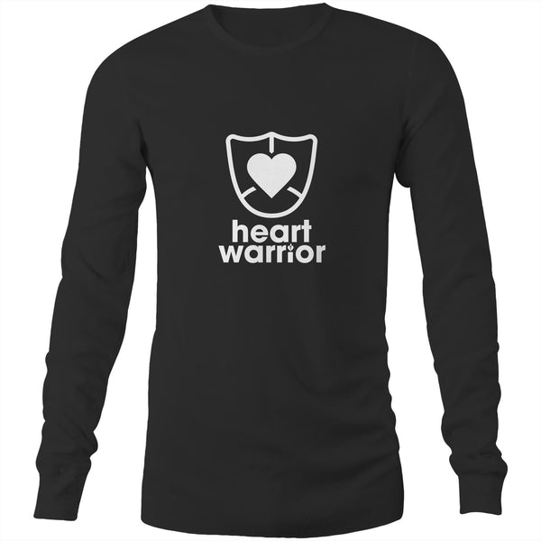Mens/unisex long sleeve black t-shirt featuring Heart Warrior print centre chest.