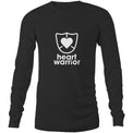 Mens/unisex long sleeve black t-shirt featuring Heart Warrior print centre chest.