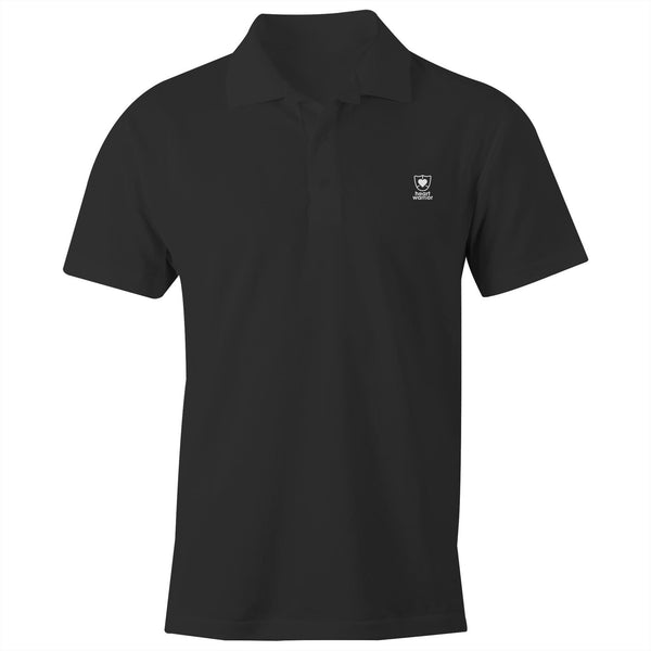 Black Heart Foundation unisex polo shirt featuring Heart warrior design in white print.