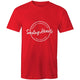 Mens/unisex short sleeve red Heart Foundation t-shirt with Saving hearts print to centre chest.