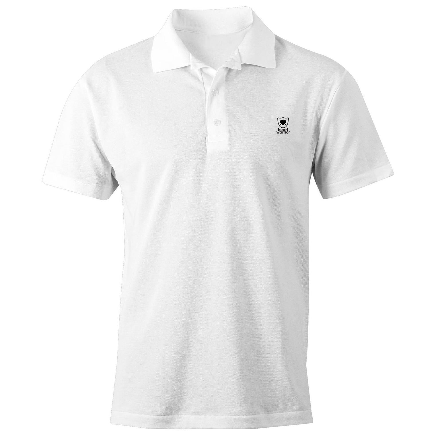 White Heart Foundation unisex polo shirt featuring Heart warrior design in black print.