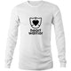 Mens/unisex long sleeve white t-shirt featuring Heart Warrior print centre chest.