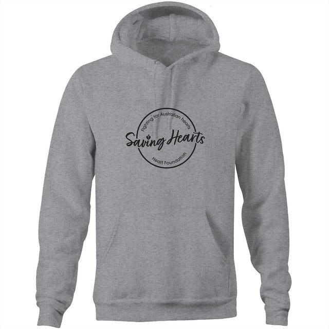 Light grey marle Heart Foundation unisex hoodie featuring Saving Hearts design in black print