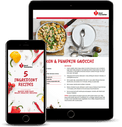 Heart Foundation 5 Ingredient Recipes eBook cover featured on mobile and Chicken & Pumpkin Gnocchi recipe shown on tablet screen